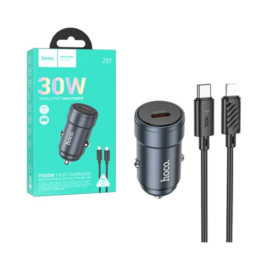Hoco Car Charger Z57 Glorious PD30W with Type-C to Lightning Cable 1M Metallic Gray